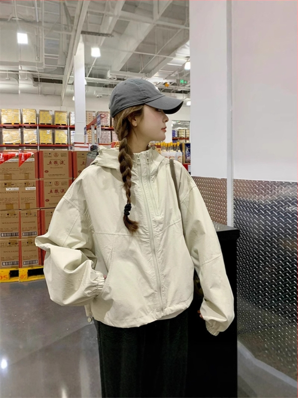 Дамско късо палто с качулка, цип, свободна кройка, средна дължина, нейлон и 50–70% полиестер