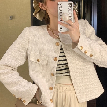 Jachetă scurtă căptușită, în stil coreean, design urban, poliester, guler polo