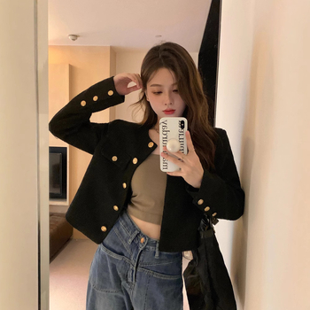 Jachetă scurtă căptușită, în stil coreean, design urban, poliester, guler polo