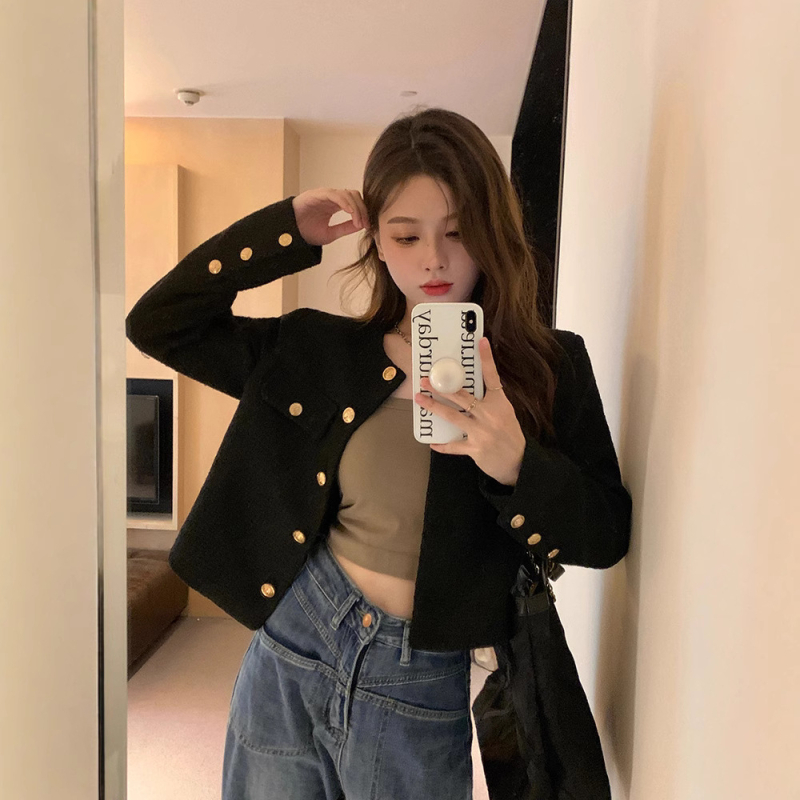 Jachetă scurtă căptușită, în stil coreean, design urban, poliester, guler polo