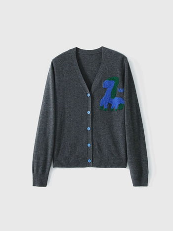 Pleteni pulover-pod kardigan od pamuka, životinjski uzorak, V-izrez, casual stil, jesen 2025