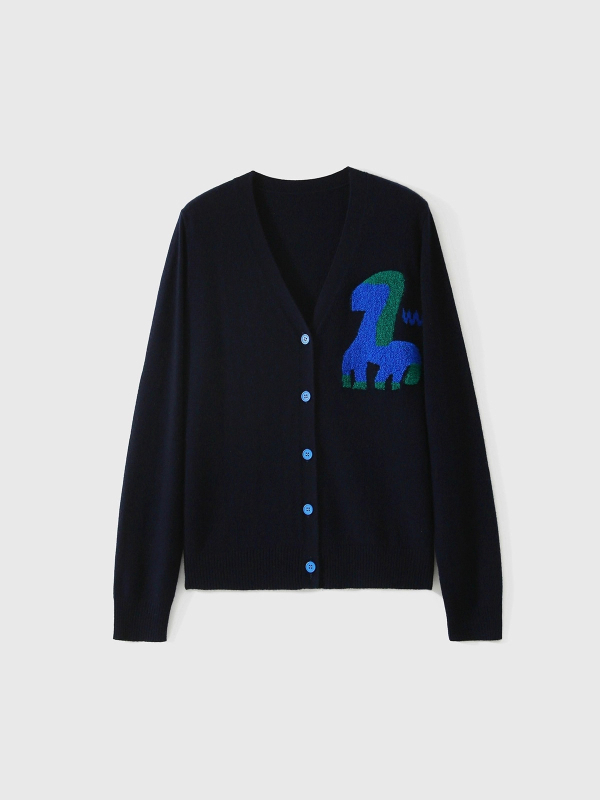 Pleteni pulover-pod kardigan od pamuka, životinjski uzorak, V-izrez, casual stil, jesen 2025