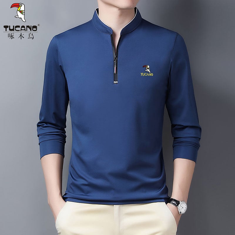 Pólóing, koreai stílus, hosszú ujjú, 95% pamut, nedvességelvezető, cipzár díszítés