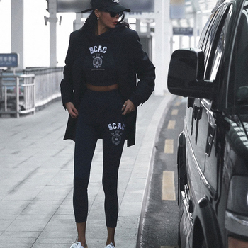 Ženske cropped legice od pamuka, slim fit, otisak s slovima, pogodne za sport, vožnju biciklom i jogu