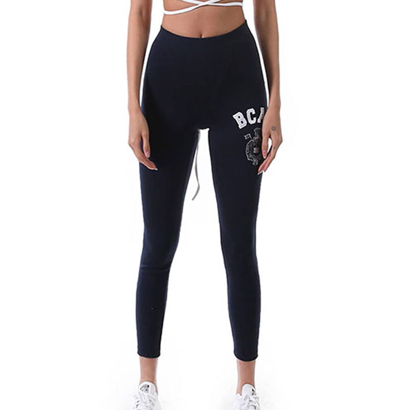 Ženske cropped legice od pamuka, slim fit, otisak s slovima, pogodne za sport, vožnju biciklom i jogu