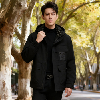 Ανδρικό παρκά από γούνα με γούνα Mink και Rex λαγού, επένδυση από πραγματική γούνα, ανθεκτικό στον άνεμο, κουκούλα, φερμουάρ, ευθύ κόψιμο, επιολέτι, τσέπες 3D