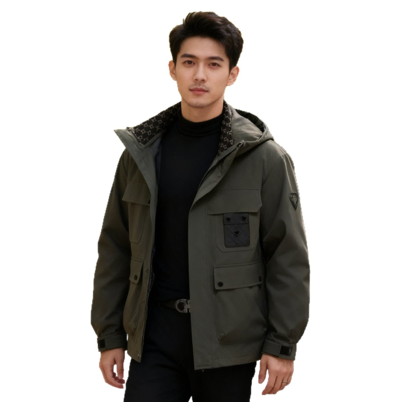 Ανδρικό παρκά από γούνα με γούνα Mink και Rex λαγού, επένδυση από πραγματική γούνα, ανθεκτικό στον άνεμο, κουκούλα, φερμουάρ, ευθύ κόψιμο, επιολέτι, τσέπες 3D