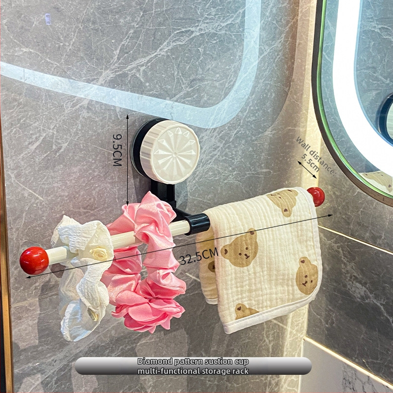 Suport de prosoape din plastic cu ventuză, fără găuri, bară unică pentru baie, spațiu de depozitare, cu posibilitate de personalizare