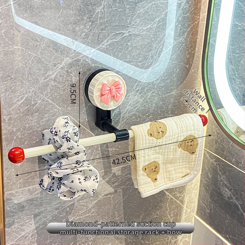 Suport de prosoape din plastic cu ventuză, fără găuri, bară unică pentru baie, spațiu de depozitare, cu posibilitate de personalizare