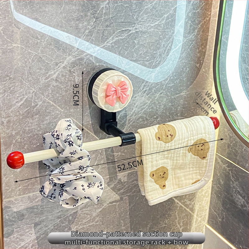 Suport de prosoape din plastic cu ventuză, fără găuri, bară unică pentru baie, spațiu de depozitare, cu posibilitate de personalizare