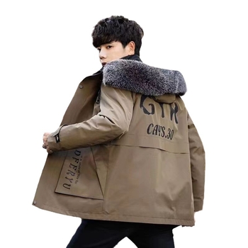 Ανδρικό παρκά με αποσπώμενη επένδυση από γούνα κουνελιού, μεσαίο μήκος παλτό με κουκούλα, γιακά από γούνα αλεπούς, κλείσιμο με φερμουάρ, τρισδιάστατες τσέπες