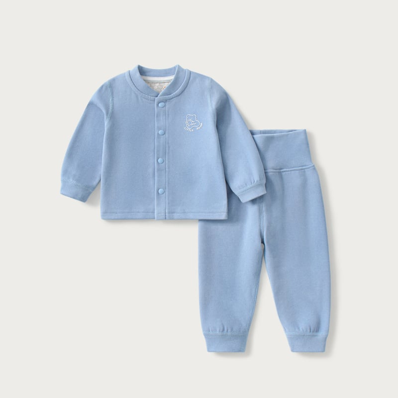 Dječji termalni komplet za jesen-zimu, unisex, dvodijelni osnovni sloj (gornji dio i donji dio), visok pojas za zaštitu trbuha, okrugli ovratnik, poliester 92,1%, uzrast 1–3 godine, uzorak: jednobojan ili crtani