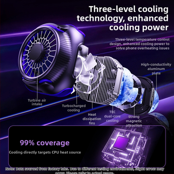 Mágneses telefonhűtő, kettős magos félvezető, hátulról rögzíthető klip, 125 g, 10W, Type-C interfész, ABS+metál, modell N26