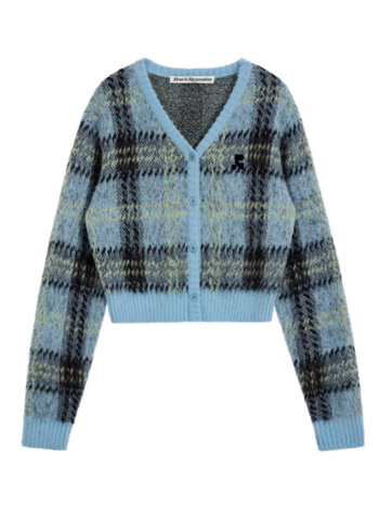 Cardigan od Mohair–vuna za djevojčice, karirani uzorak, V-izrez, uski kroj, duge rukave
