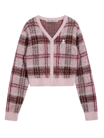 Cardigan od Mohair–vuna za djevojčice, karirani uzorak, V-izrez, uski kroj, duge rukave