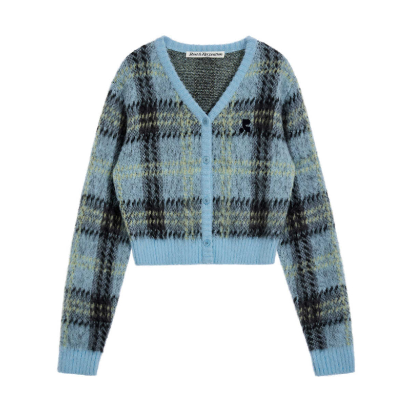 Cardigan od Mohair–vuna za djevojčice, karirani uzorak, V-izrez, uski kroj, duge rukave