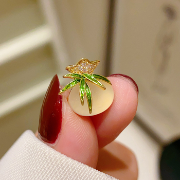 Медна щипка за яка с мотив листа – женски китайски стил, диамантена полировка