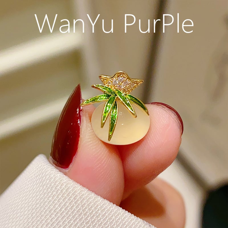 Медна щипка за яка с мотив листа – женски китайски стил, диамантена полировка