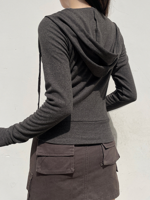 Ženski pleteni kardigan s kapuljom i zatvaračem, slim fit, dugi rukavi