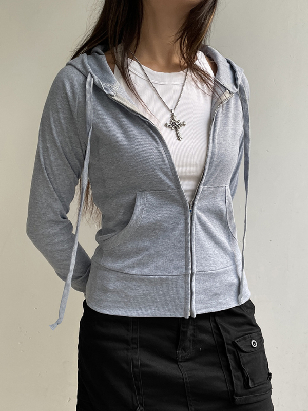 Ženski pleteni kardigan s kapuljom i zatvaračem, slim fit, dugi rukavi