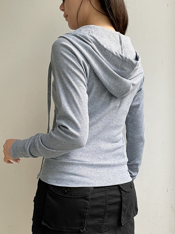 Ženski pleteni kardigan s kapuljom i zatvaračem, slim fit, dugi rukavi