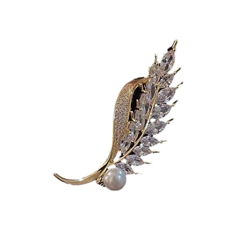 Брошка с циркон, мотив листа, галванично покрита, китайски стил, дамски аксесоар