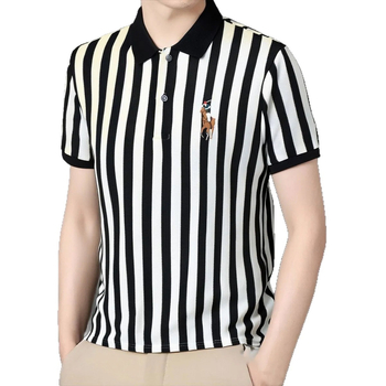 Hímzett póni mintás polo, galléros, függőleges csíkokkal, rövid ujjú, piqué poliészter anyag