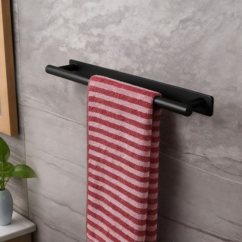Nehrđajući čelični držač za ručnike, montaža bez bušenja, s jednom šipkom, nosivost 10 kg, završna obrada brušena i lakirana