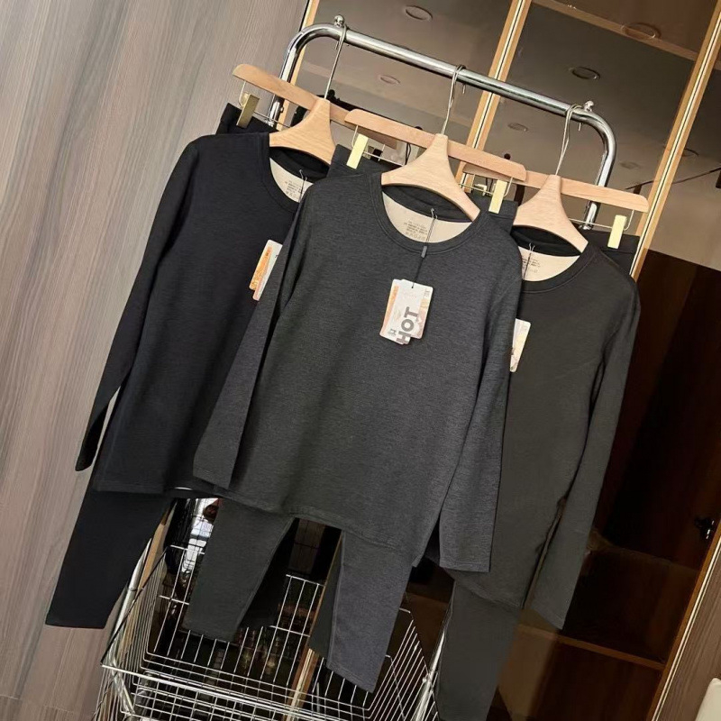 Vunene termo osnovni set za unisex – gornji dio s dugim rukavima i hlače, debeli pleteni materijal 251–300 g/m²