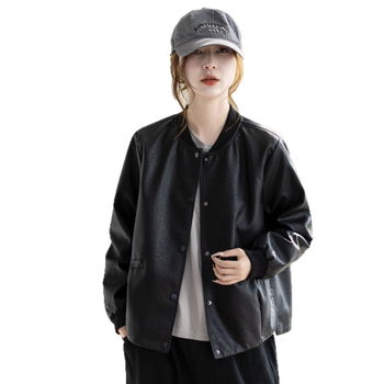 Ženska PU kožna jakna, baseball ovratnik, ležerni kroj, japansko-korejski casual stil