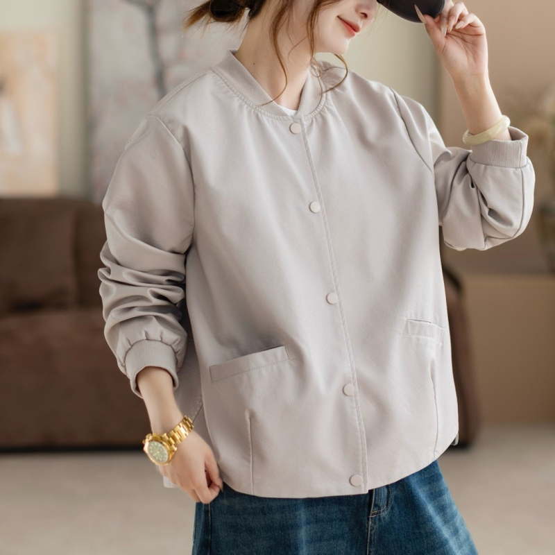 Ženska PU kožna jakna, baseball ovratnik, ležerni kroj, japansko-korejski casual stil