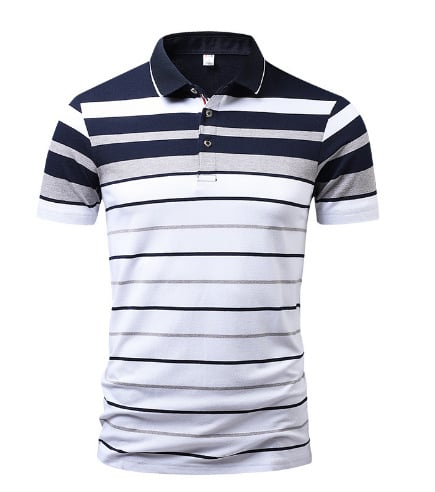 Rövid ujjú polo, csíkos, karcsú fazon, könnyű üzleti stílus