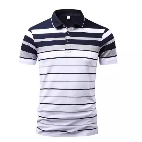 Rövid ujjú polo, csíkos, karcsú fazon, könnyű üzleti stílus