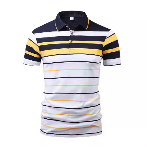 Rövid ujjú polo, csíkos, karcsú fazon, könnyű üzleti stílus