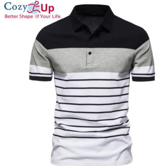 Rövid ujjú polo, csíkos, karcsú fazon, könnyű üzleti stílus