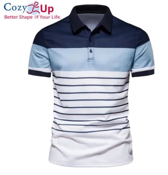 Rövid ujjú polo, csíkos, karcsú fazon, könnyű üzleti stílus