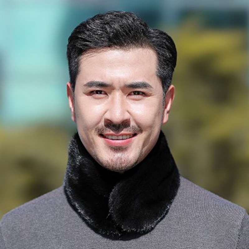 Мъжки шал от норкова козина, ръчна изработка, зимна топлина, ветроустойчив, делови стил