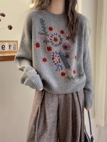 Džemper od akrilne smese, jacquard pletenina, debeli, okrugli ovratnik, dugi rukavi
