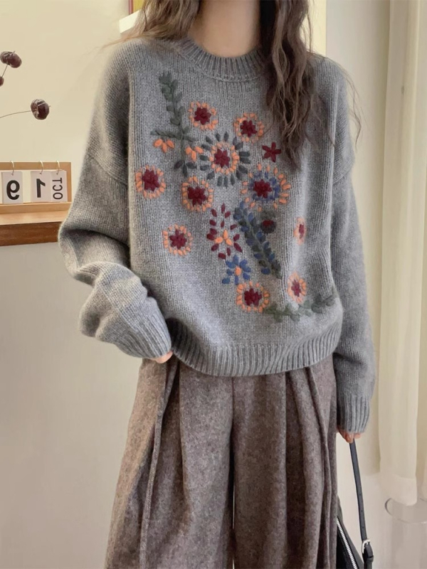 Džemper od akrilne smese, jacquard pletenina, debeli, okrugli ovratnik, dugi rukavi