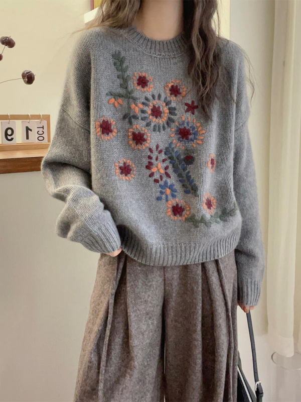 Džemper od akrilne smese, jacquard pletenina, debeli, okrugli ovratnik, dugi rukavi
