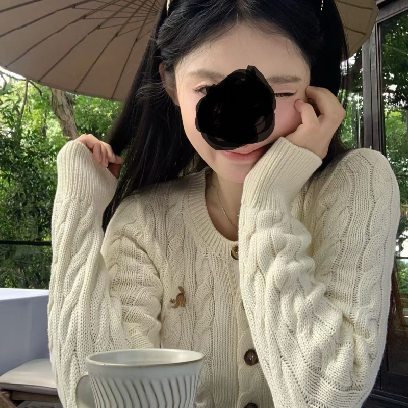 Cardigan tricotat cu bucle răsucite, Spandex, stil japonez/korean, guler rotund, mâneci lungi