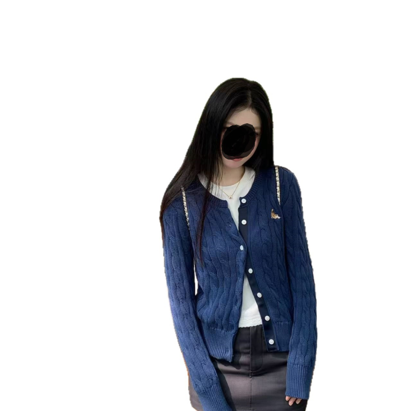 Cardigan tricotat cu bucle răsucite, Spandex, stil japonez/korean, guler rotund, mâneci lungi