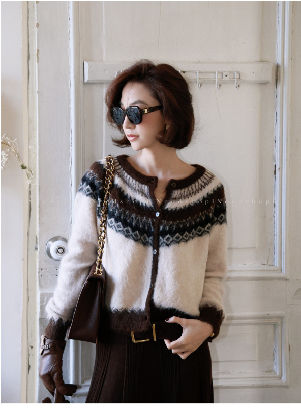 Cardigan s Fair Isle uzorkom, 95% vuna, okrugli izrez, raglan rukavi