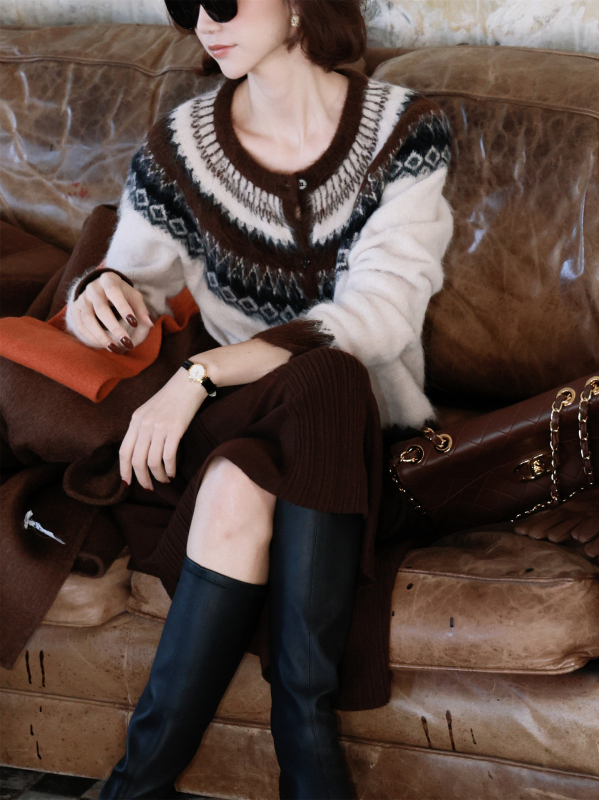 Cardigan s Fair Isle uzorkom, 95% vuna, okrugli izrez, raglan rukavi