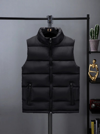 Ανδρικό γιλέκο με γέμισμα πολυεστέρα, κορεατικού στυλ, χαλαρή γραμμή, χωρίς κουκούλα, πολυεστερικό ύφασμα, χειμώνας 2025