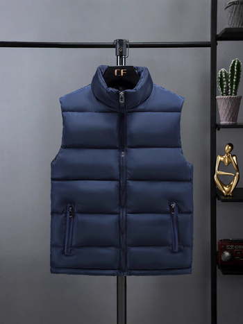 Ανδρικό γιλέκο με γέμισμα πολυεστέρα, κορεατικού στυλ, χαλαρή γραμμή, χωρίς κουκούλα, πολυεστερικό ύφασμα, χειμώνας 2025