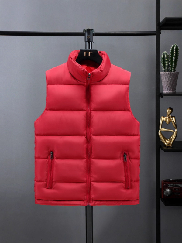 Ανδρικό γιλέκο με γέμισμα πολυεστέρα, κορεατικού στυλ, χαλαρή γραμμή, χωρίς κουκούλα, πολυεστερικό ύφασμα, χειμώνας 2025