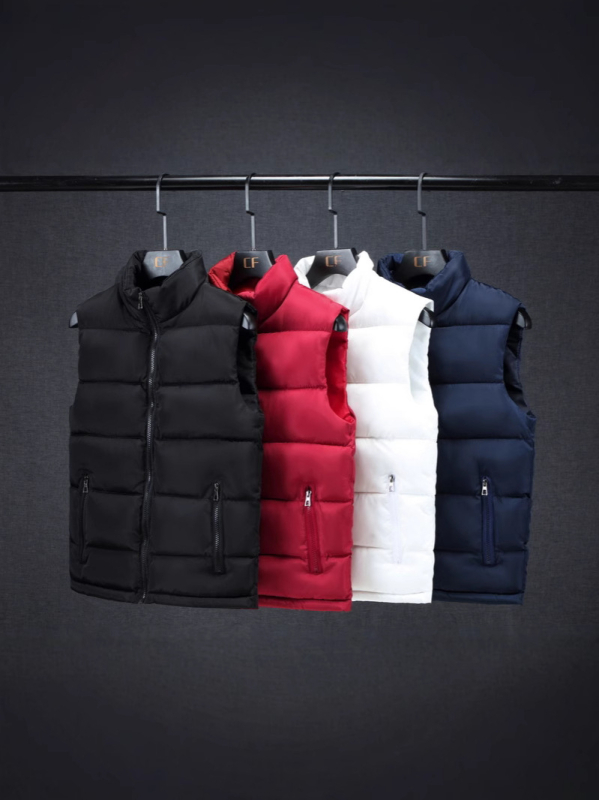 Ανδρικό γιλέκο με γέμισμα πολυεστέρα, κορεατικού στυλ, χαλαρή γραμμή, χωρίς κουκούλα, πολυεστερικό ύφασμα, χειμώνας 2025