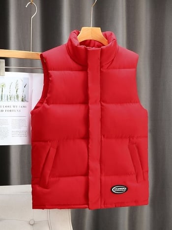 Ανδρικό γιλέκο κορεατικού στυλ με παχυνμένο βαμβακερό επένδυση για φθινοπωρινό-χειμερινό, χωρίς μανίκια, ελεύθερη γραμμή, εξωτερικό ύφασμα πολυεστέρα και επένδυση πολυεστέρα, εκτύπωση λογότυπου