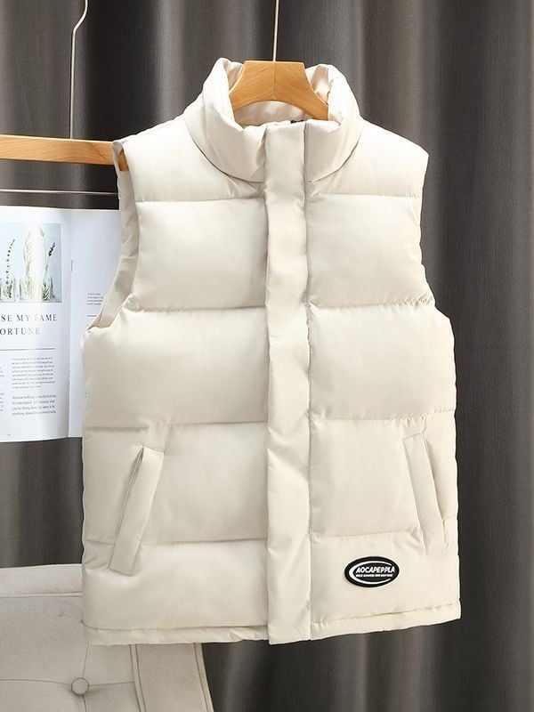 Ανδρικό γιλέκο κορεατικού στυλ με παχυνμένο βαμβακερό επένδυση για φθινοπωρινό-χειμερινό, χωρίς μανίκια, ελεύθερη γραμμή, εξωτερικό ύφασμα πολυεστέρα και επένδυση πολυεστέρα, εκτύπωση λογότυπου
